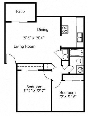 a floor plan of a small house with a living room and a dining room